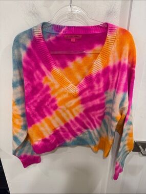 The Elder Statesman Tie-Dye V-Neck Sweater - Pink, Orange, Blue